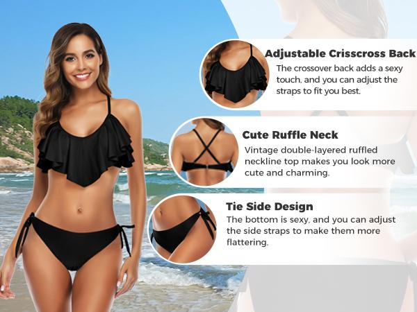 Tempt Me Two Piece Flounce Bikini Side Tie Bottom Padded Ruffled Top Swimsuit for Women Sexy Triangle Bathing Suit Tempt Me Two Piece Flounce Bikini Side Tie Bottom Padded Ruffled Top Swimsuit for Women Sexy Triangle Bathing Suit