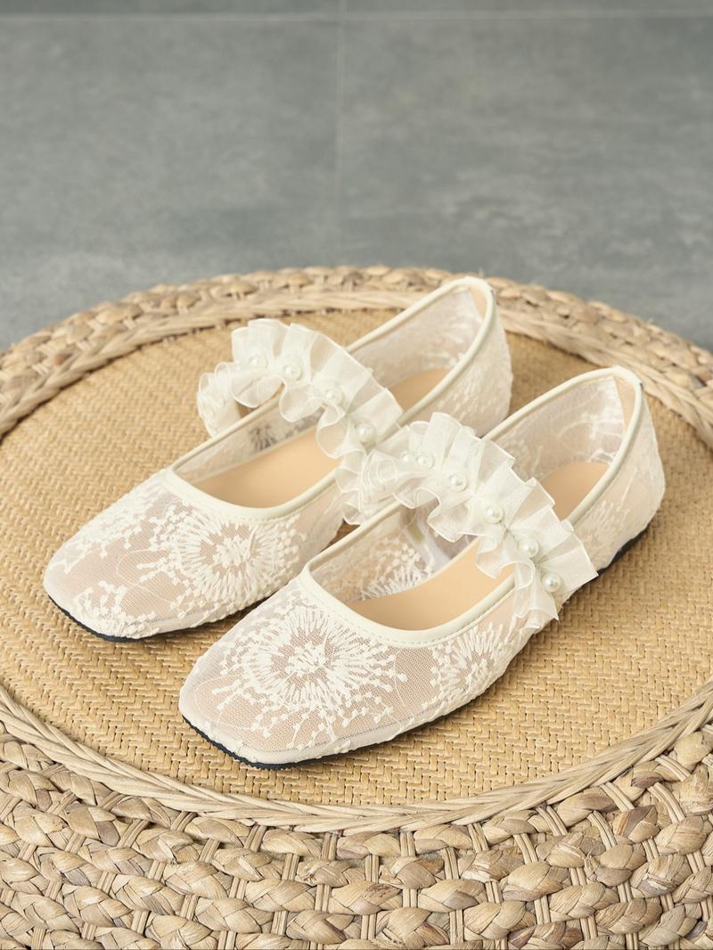 Women's Elegant Embroidery Design Ballet Flats, Trendy Soft Comfortable Flat Shoes, Fashionable Shoes for Daily Wear, Girl, Soft Sole Flats, Netted Ballet Flats