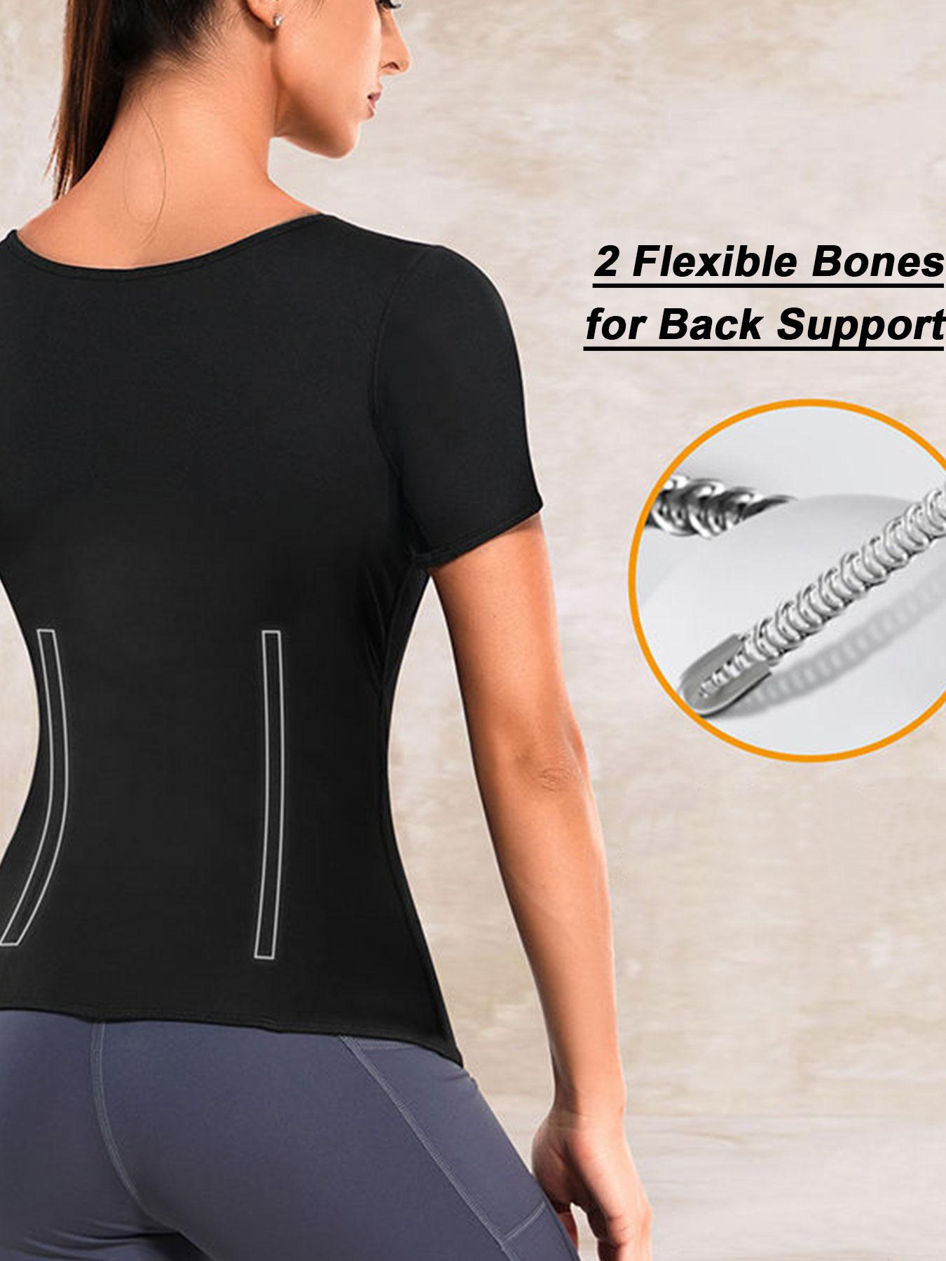 Women's Solid Adjustable Hook & Eye Closure Sauna Top, Breathable Comfortable Short Sleeve Square Neck Sports Top, Ladies Sportswear for Indoor Outdoor Wear Gym Athletic Clothes