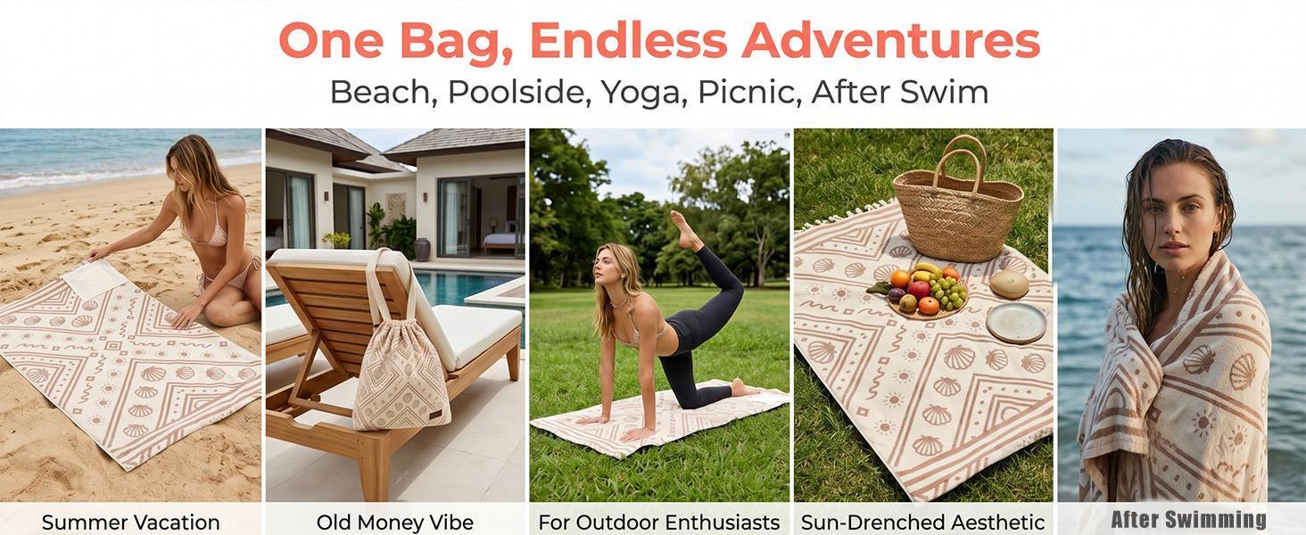 2026 New 2 in 1 Convertible Backpack Towel, Oversized Microfiber Beach Blanket with Inner Zip Pocket, Sand Free, Lightweight and Quick Dry for Beach and Travel