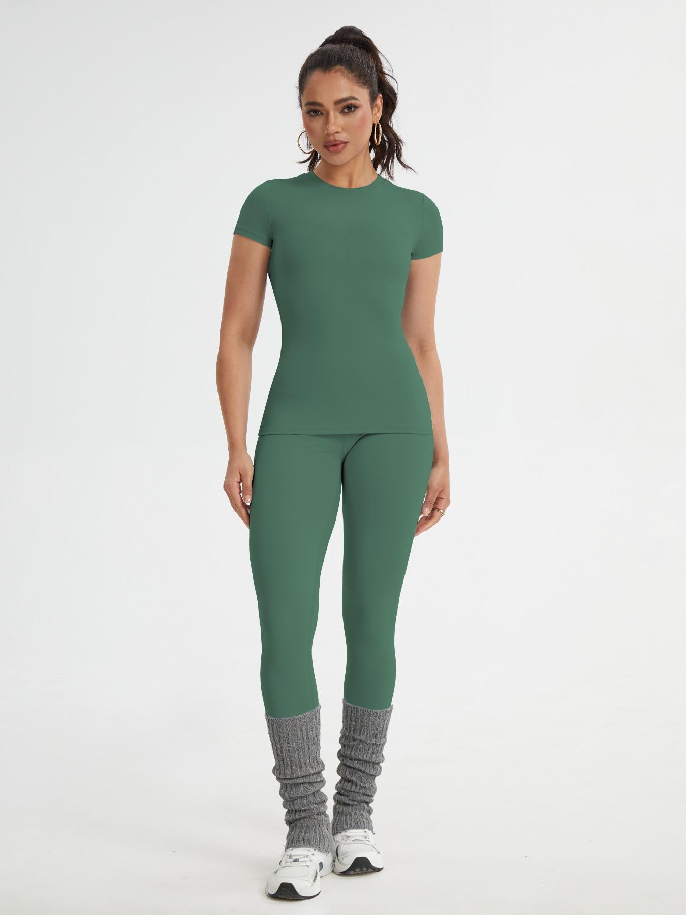 Women's Sportswear Set, Slim-Fit Round Neck Short Sleeves & High-Waisted Yoga Pants, Ideal for Gym Running Outdoor Activities, Stretchy Suit Set