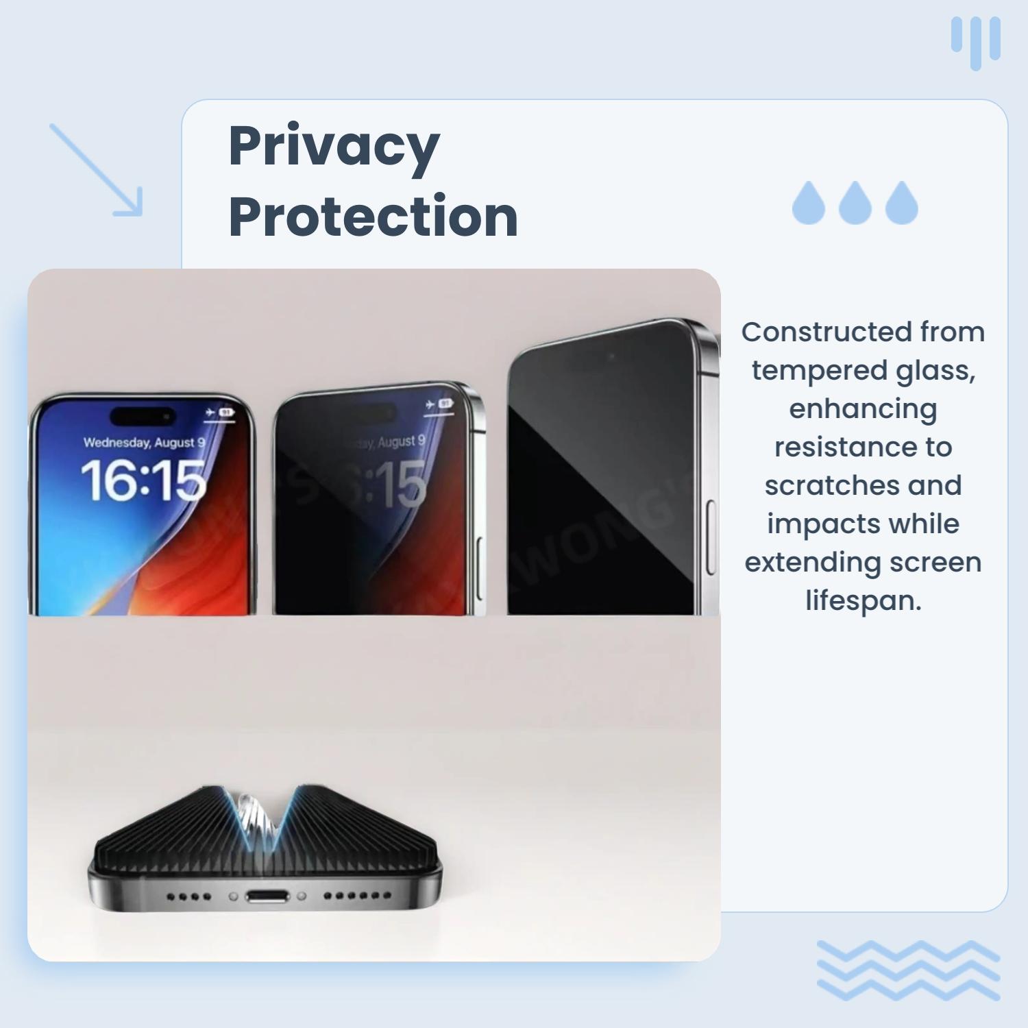 KAYKWONG'S Anti-Spy Tempered Glass Screen Protector, 3 Counts HD Privacy Phone Screen Protective Films, Phone Screen Tempered Glass Film Compatible with iPhone 6/7/8/XR/11/12/13/14/15 Pro Max/15 Plus/16/17 Air Series Accessories, Smartphone