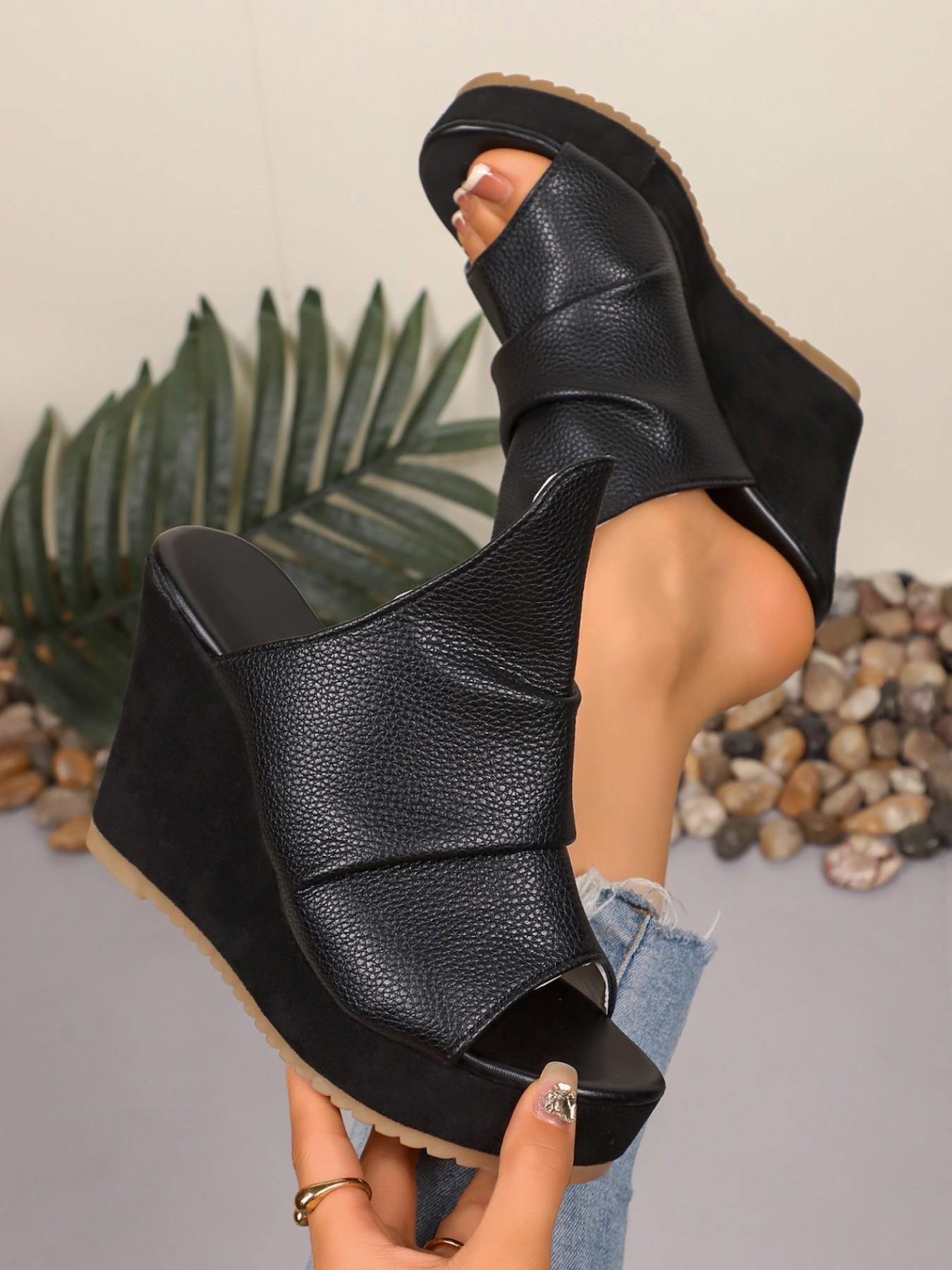 Women's 10cm Sexy Fashion Waterproof Rubber Platform High Heel Sandals, PU Leather Party Nightclub Shoes, Open Toe Below-Ankle Sandals