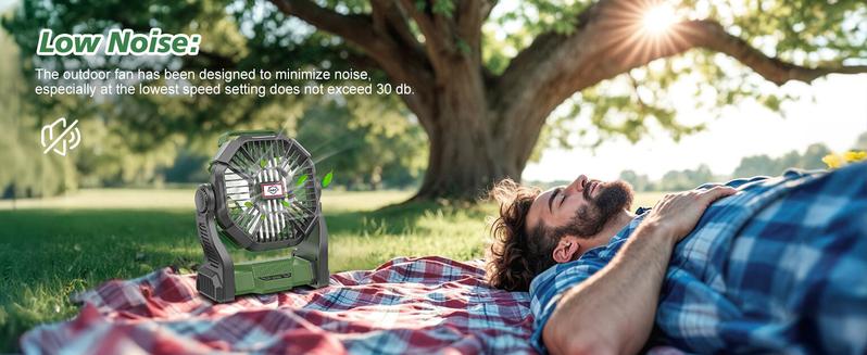 Portable Rechargeable Camping Fan with LED Lantern 10-Inch Battery Operated Outdoor Fan 270° Rotation Quiet Personal USB Cooling Device for Travel Camping
