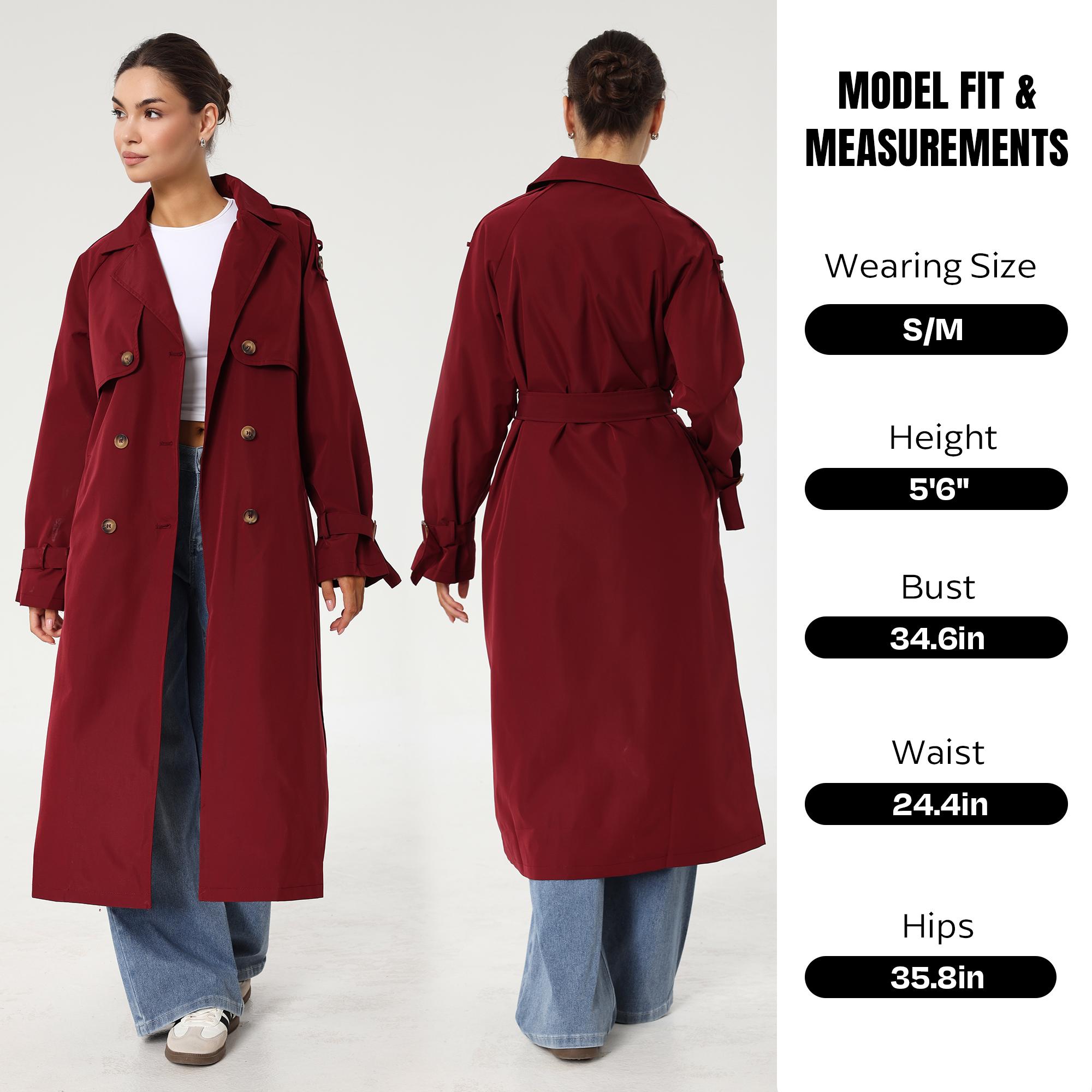 KatchMe Women's Solid Classy Notch Lapel Double Breasted Belt Decor Trench Coat, Versatile Plain Outerwear for Lady Streetwear, Minimalist Outfit