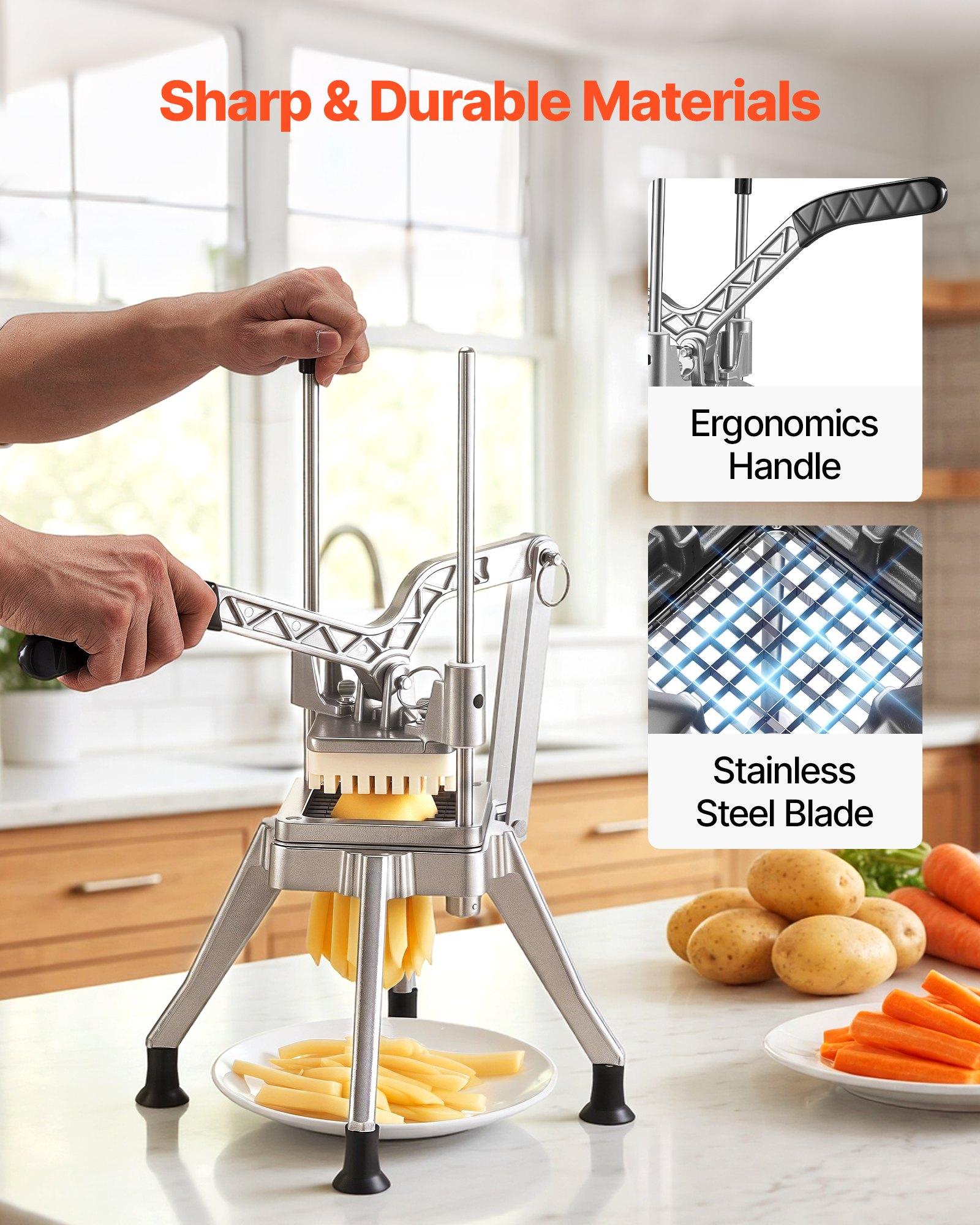 VEVOR Stainless Steel French Fry Cutter, 3/8" Blade Commercial Lever-Action Chopper, Ergonomic Handle Dicer for Classic Cut Fries, Onion