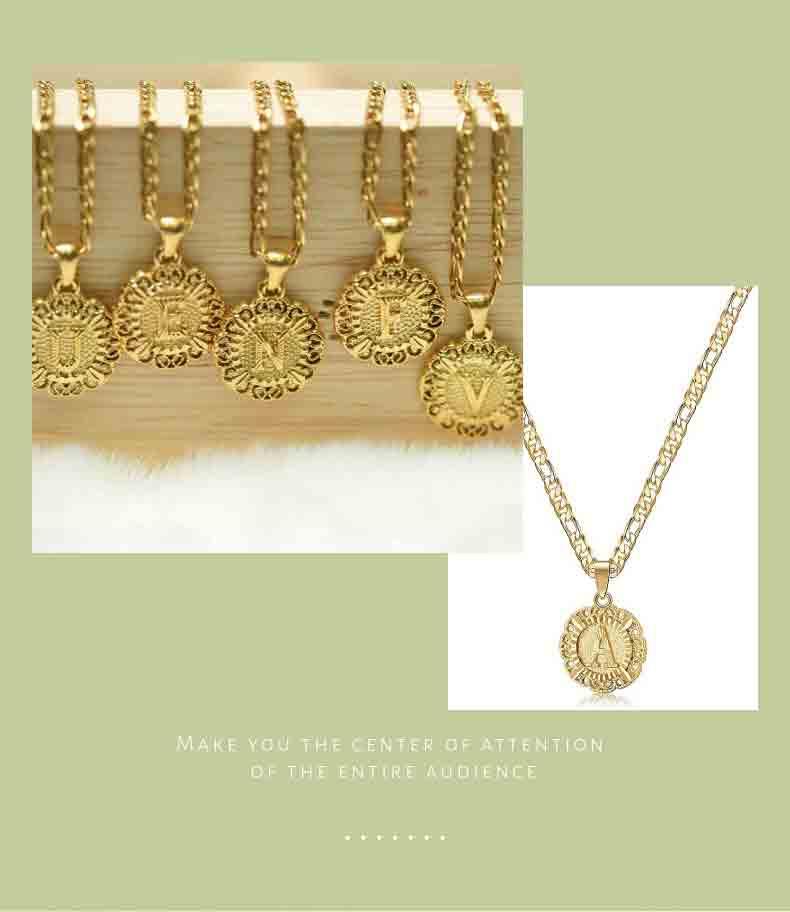 Dainty 18K Gold Plated Round Initial Pendant Necklace For Women and Men,Choose from 26 Letters,Figaro Chain Necklace, Perfect Gift for Him or Her-Hypoallergenic Necklace