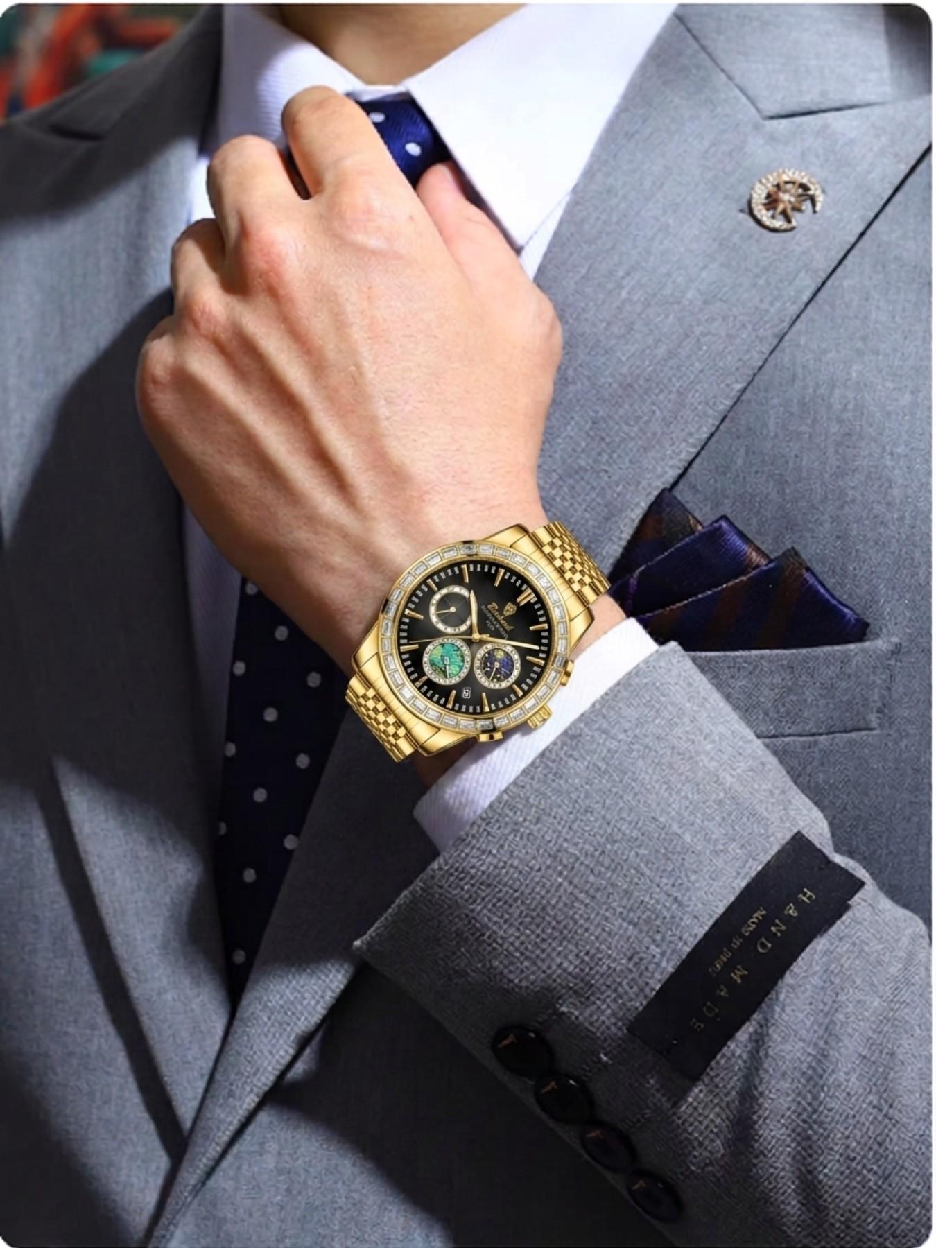 High-End Business Multifunctional Automatic Diamond-Studded Men's Quartz Watch, Elegant Style, Premium Timepiece