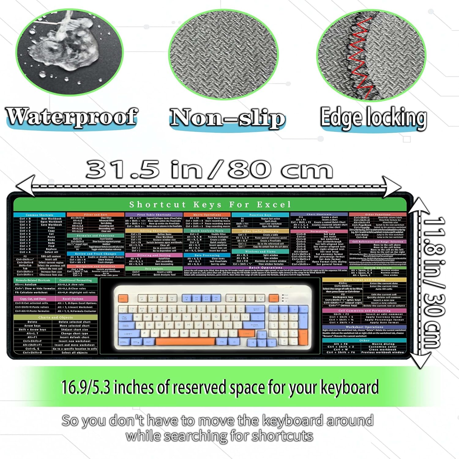 Excel Cheat Sheet Desk pad with Keyboard Area - 150+ Excel Shortcuts Pad for , Work, Gaming, PC & - Non-Slip, - 31.5" x 11.8" Excel Cheat Sheet Desk pad with Keyboard Area - 150+ Excel Shortcuts Pad for , Work, Gaming, PC & - Non-Slip, - 31.5" x 11.8"