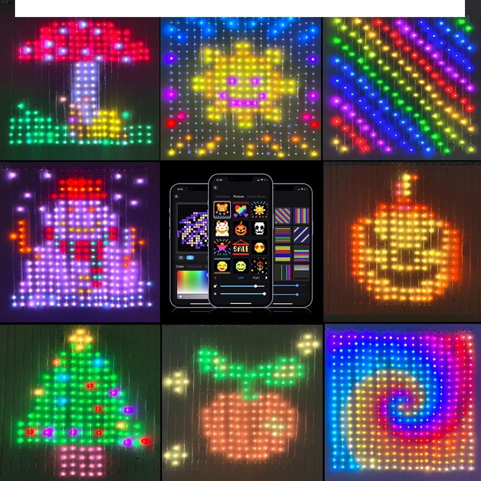 USB Powered RGBIC LED Curtain Light, 1 Count Smart APP Control Curtain Light, Waterproof Christmas LED String Light for Bedroom Backdrop Decor, Indoor Outdoor Party Bar, Led Rgb Lights