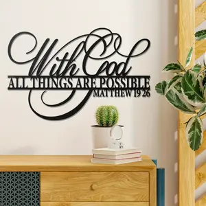 1PC With God All Things Are Possible Metal Wall Sign Decor with Scripture