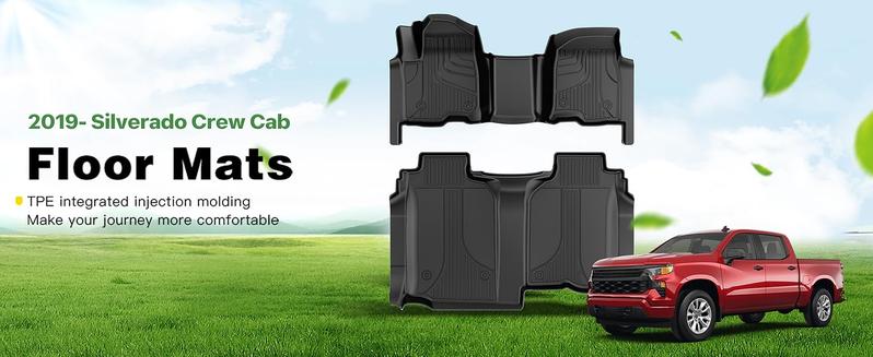 Suitable for 2019-2026 Chevy Silverado/GMC Sierra 1500 & 2500HD/3500HD Crew Cab Floor Mats - 1st & 2nd Row All Weather Liners | Heavy Duty Protection, All-Season Guard Suitable for 2019-2026 Chevy Silverado/GMC Sierra 1500 & 2500HD/3500HD Crew Cab Floor Mats - 1st & 2nd Row All Weather Liners | Heavy Duty Protection, All-Season Guard