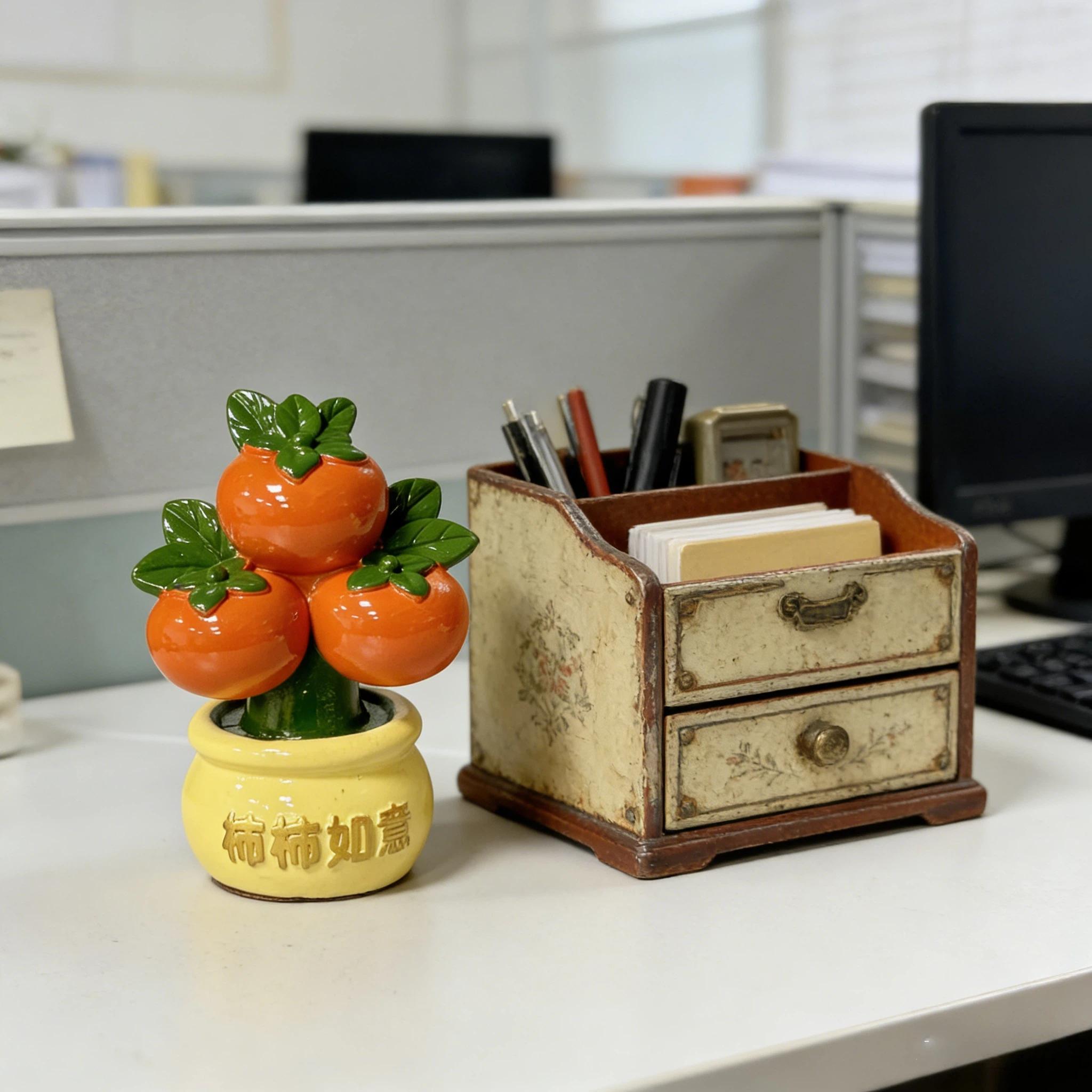 Resin Statue Feng Shui Symbol, Round Persimmon Design, Desktop Entryway Car Decor, Home Decoration Gift for Moving In, Opening, New Year, Birthday