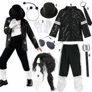 Kids 80s 90s Hip Hop Michael Jackson 5 Costume Boys Superstar Singer Outfit Halloween Carnival Stage Dance Cosplay Party Wear
