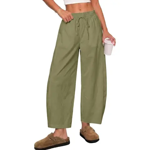 Tankaneo Women Basic High‑Waist Baggy Barrel Pants, Wide‑Leg Casual Travel Palazzo Trousers for Daily Street Outfits