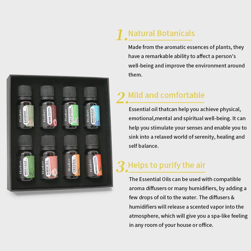 8pcs 10ML Aromatherapy Essential Oil Set, Yoga Oil Plant-Based, Suitable for Humidifiers Diffusers, Fruit Flower Scents, Jasmine Lavender Rose