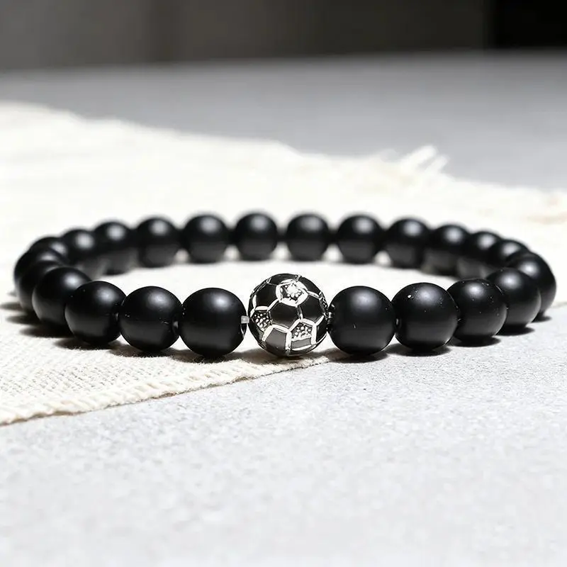 Modern Soccer Bracelet Men Women 3 Colors Available 8mm Onyx Red Howlite Stone Strand Braclet Football Enthusiast Accessories