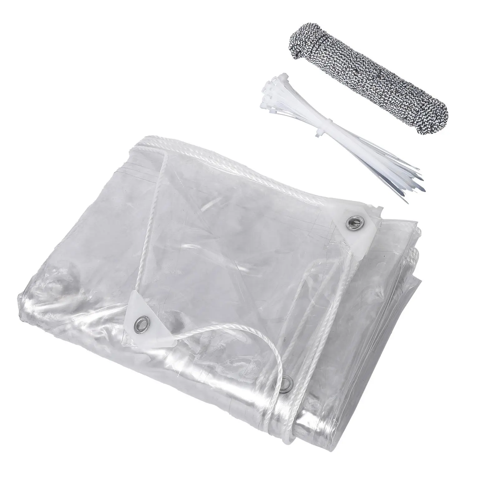Clear Vinyl Tarp - Waterproof & Weatherproof  with Reinforced Grommets, High Light Power Transfer, Heat-Sealed Edges
