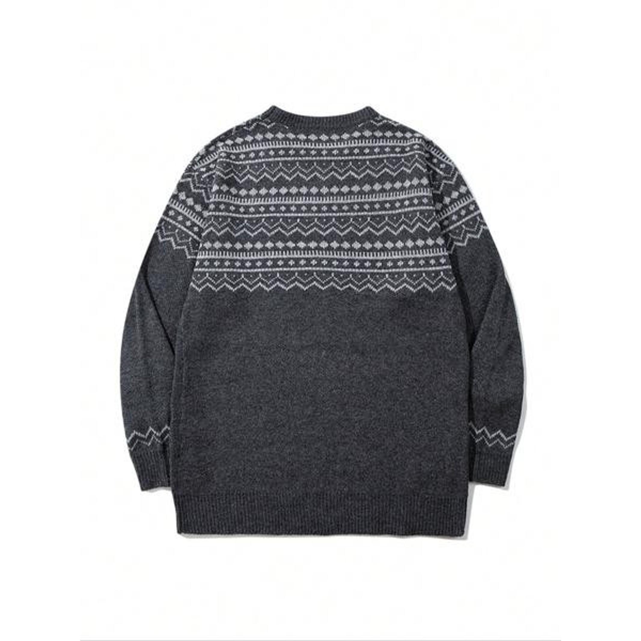Men's Autumn Winter New Round Neck Nordic Style Geometric Pattern Unisex Knitted Long Sleeve Pullover Sweater Top