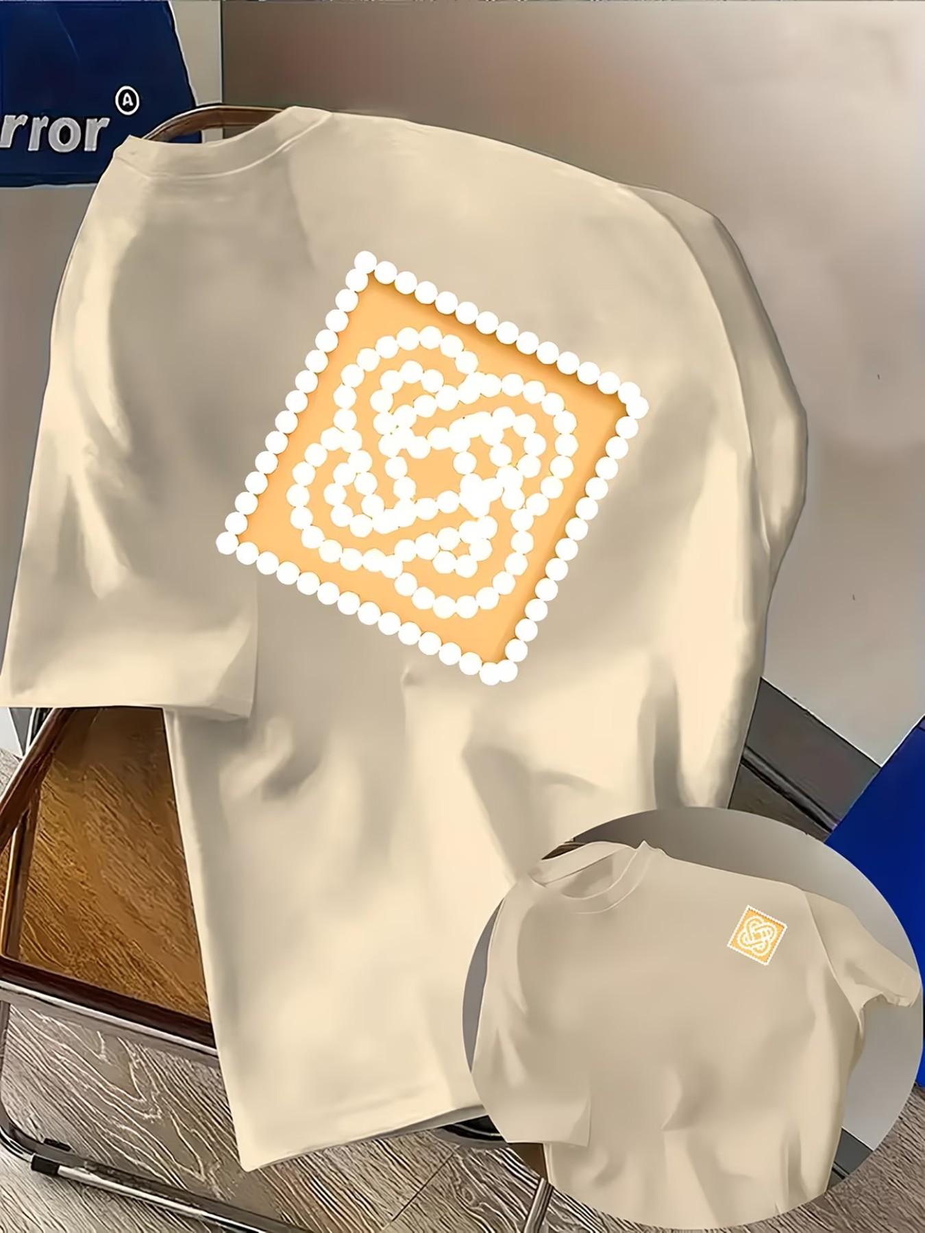 Men's Casual T-Shirt with Casablanca Letter Print, Fashion Double-Sided Graphic Tee, Round Neck, Comfortable Polyester, Streetwear