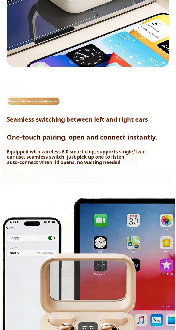 Hetoie 2026 Open-Back Bluetooth-compatible Earbuds, Wireless Headphones with Clear Mic, Type-C Fast Charging, Comfortable All-Day Wear