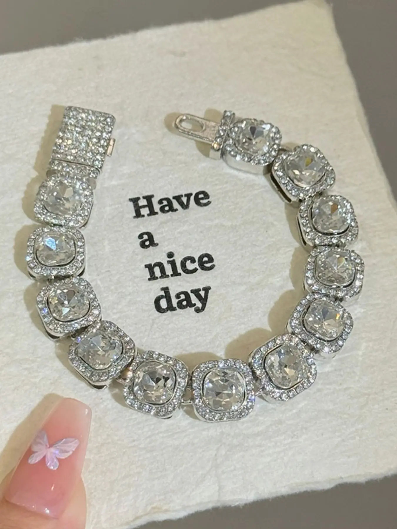 New Square Glass Ice Sugar Artificial Zircon Bracelet, Unisex Cuban Chain, Hip Hop Style, Elegant Beaded Design