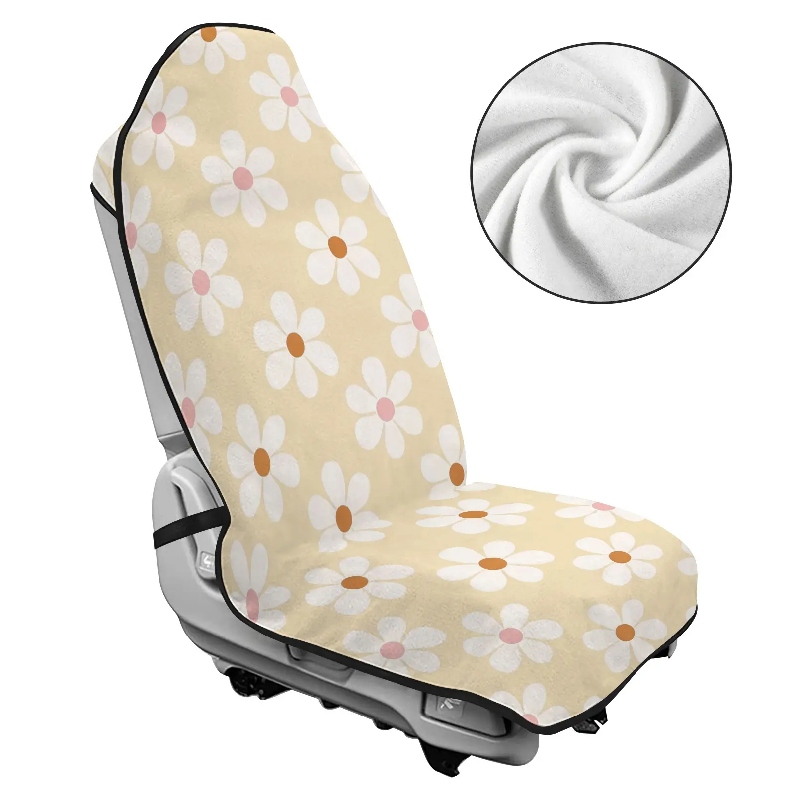 Sand & Sweat Proof Car Seat Protector, Pastel Retro Daisy Print Car Seat Towel for Most Vehicles, Secure Elastic Strap Design, Guards Seats From Ocean and Pool Water, Great for Surfers, Gym‑Goers, Campers, Truck Drivers and Summer Road Trip Adventures