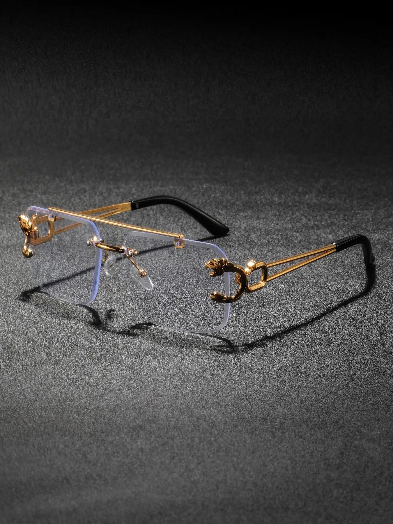 Men's Metal Rimless Square Glasses, Lightweight Luxury Fashion, Casual All-Season Wear, Suitable for Office, Street Style, Vacation, Square Glasses Frames