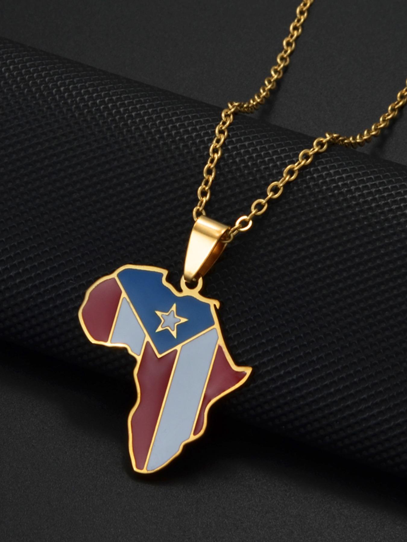 Africa Map With Jamaica Haiti Puerto Rico PR Flag Pendant Necklaces For Women Jewelry