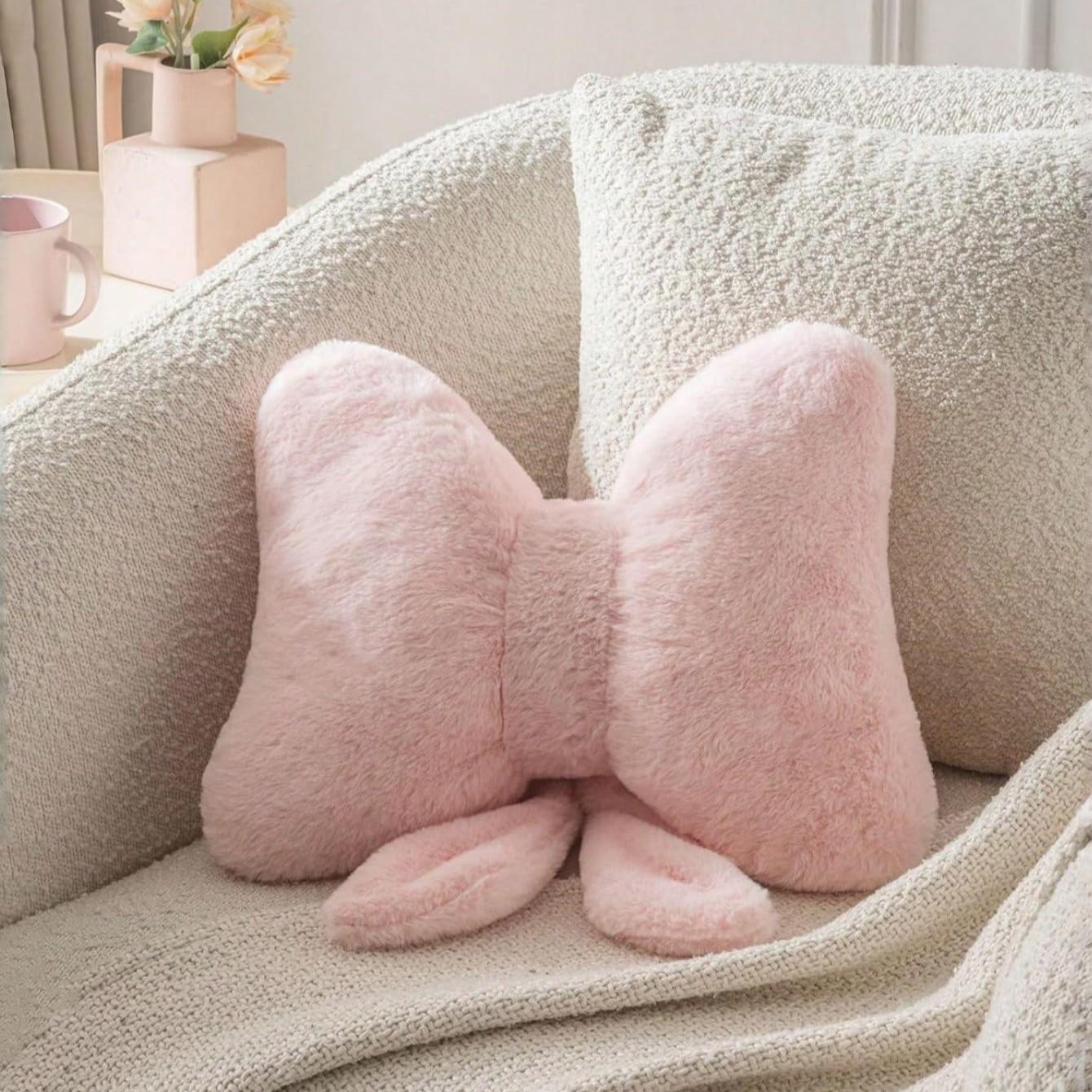 1pc Pink Bow Shaped Ultra Soft Plush Throw Pillow, Coquette Aesthetic Faux Fur Fluffy Cushion, Soft Cushions, Cute 3D Bow Decorative Pillow for Bedroom, Living Room, Cozy Gift for Home Decor Lovers, Valentine’s Day, Galentine’s Day