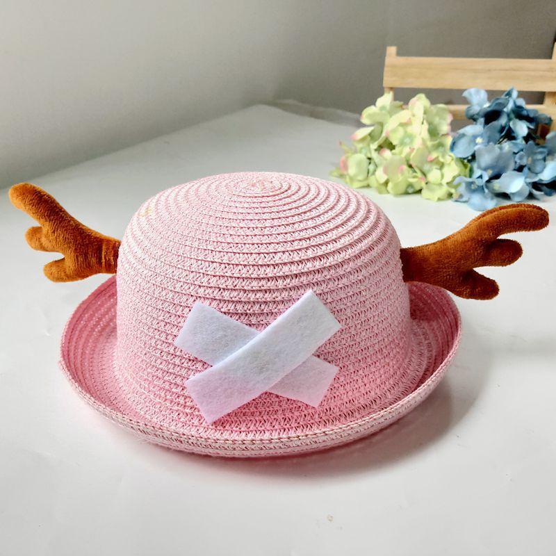 New two-dimensional anime straw hat, One Piece cartoon hat, cosplay accessory with round top and antlers, summer sunshade, gift for friends party