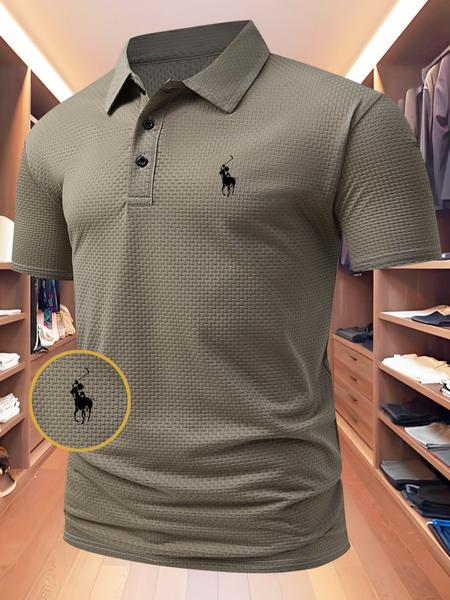 Men's Summer Polo Shirt, Casual Golf Polo, Casual Fitted Design, New Jacquard Fabric, Short Sleeve Collar, Available in Multiple Colors