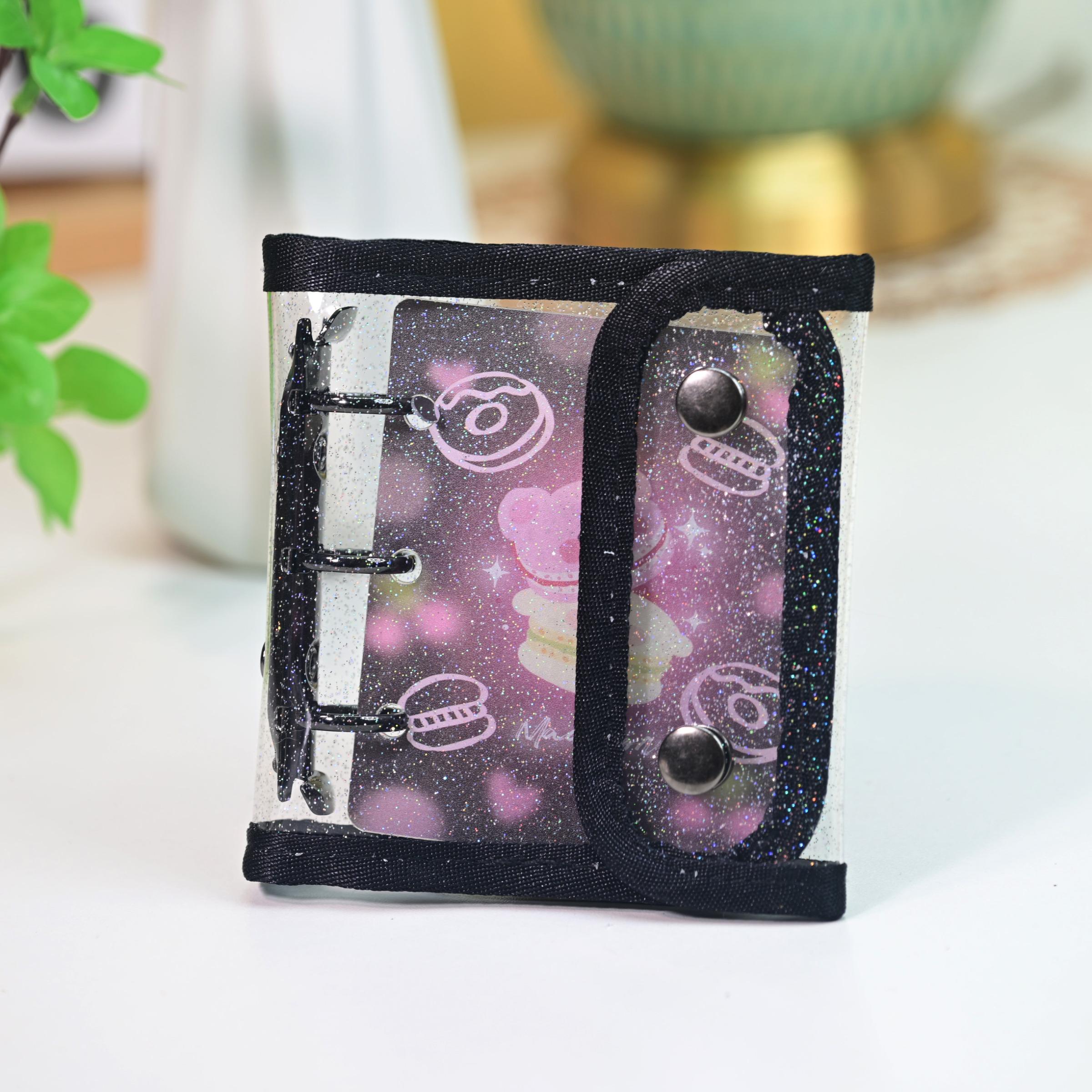 Mini Three-Hole Bound Photo Album Set, Dual Button Macaron Series Binder Cover + 10 Laser Star Single-Cell Two-Sided Pockets