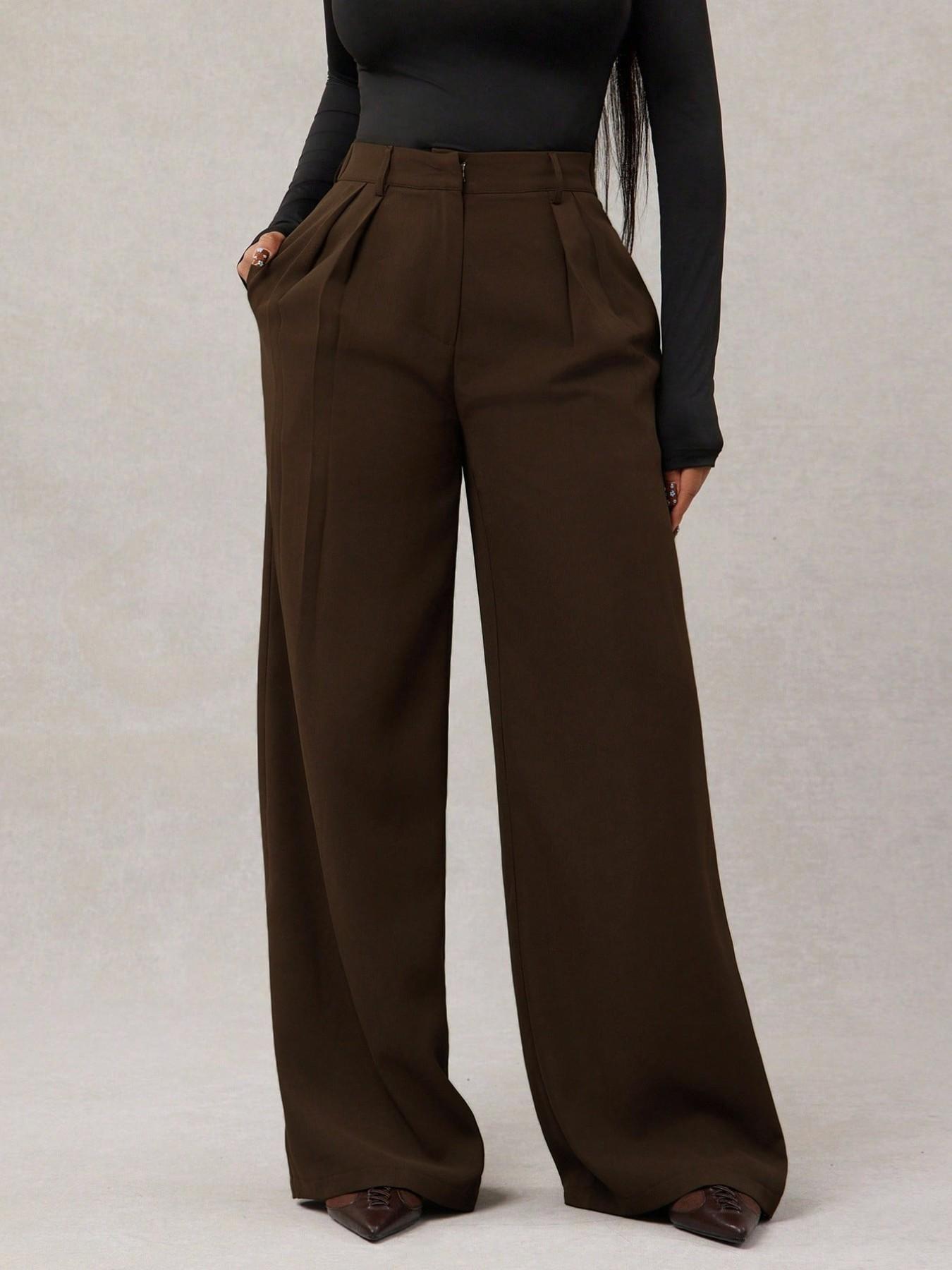Women's Minimalist Style Fashion Wide Leg Pants, High Waist Elastic Waistband, Commuter & Casual Wear, Comfortable Daily