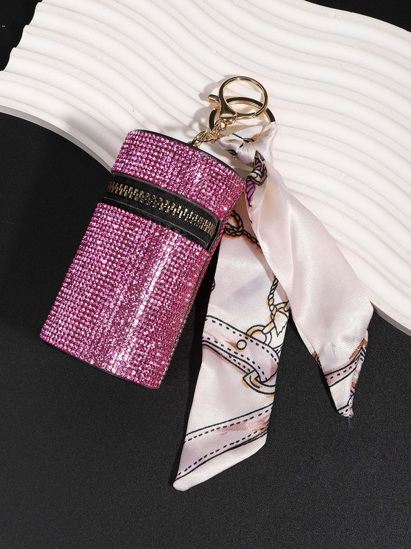 17 piece set shiny pink ladies rhinestone keychain suit wristband keychain with storage bag and pompom card bag accessories kit, keychain suit, key chain accessories, fashionable and strong material suitable for holiday, Keychain For Bags, Keychain Kawaii