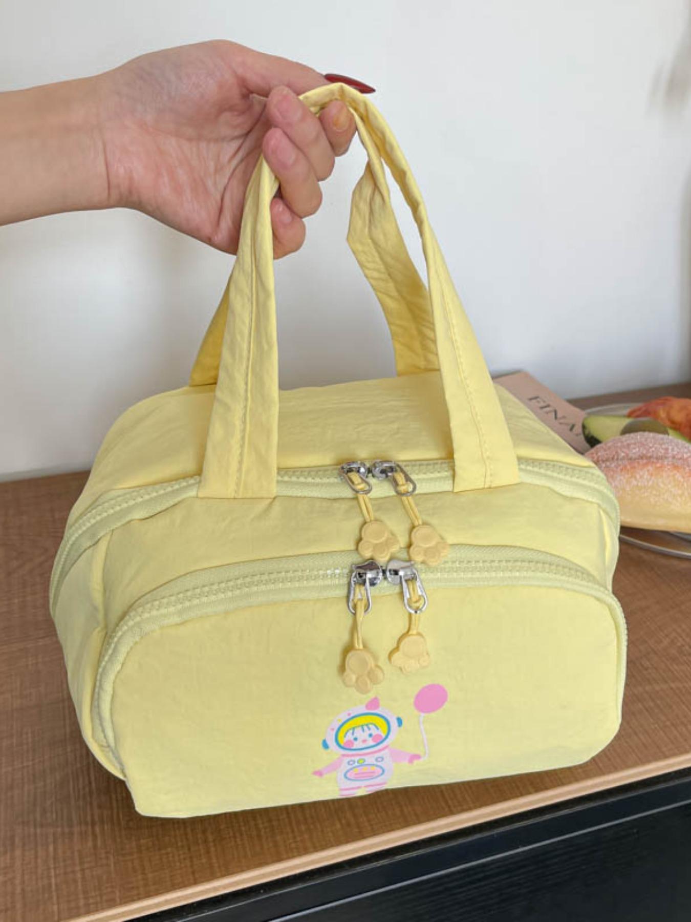 Cute Astronaut Print Multi-Compartment Makeup Bag, Waterproof Nylon Material, Travel Portable Cosmetic Organizer, Handbag with Multiple Pockets