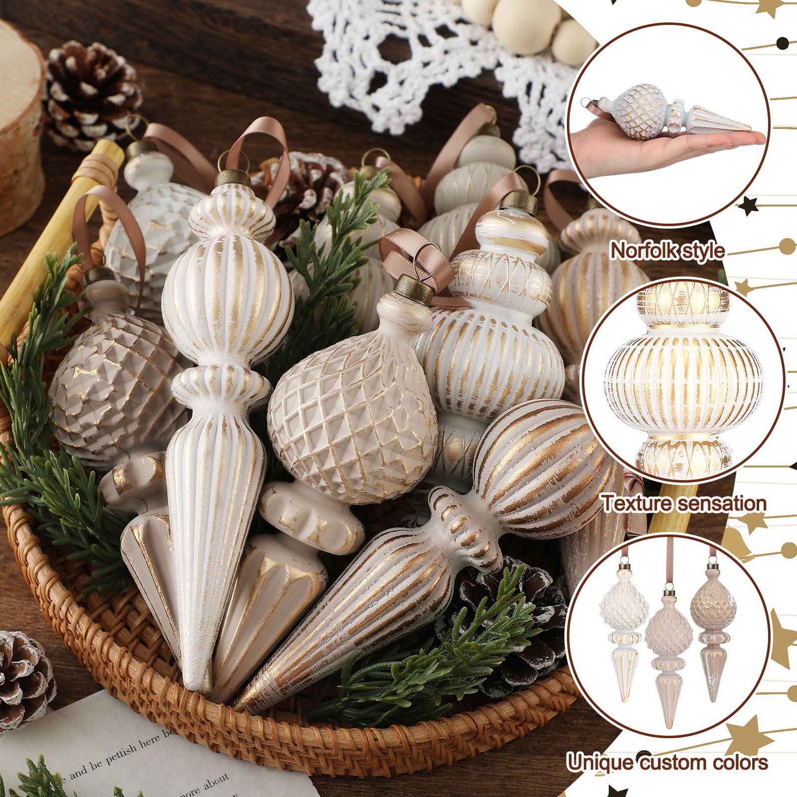 Christmas Clearance Sale Neutral Textured Christmas Ornaments Christmas Decoration  Neutral Christmas Farmhouse Vintage Christmas Tree Decorations, Nostalgic Decorative Items Christmas Decor for Xmas Tree Home Indoor Outdoor Party Holiday Decorations