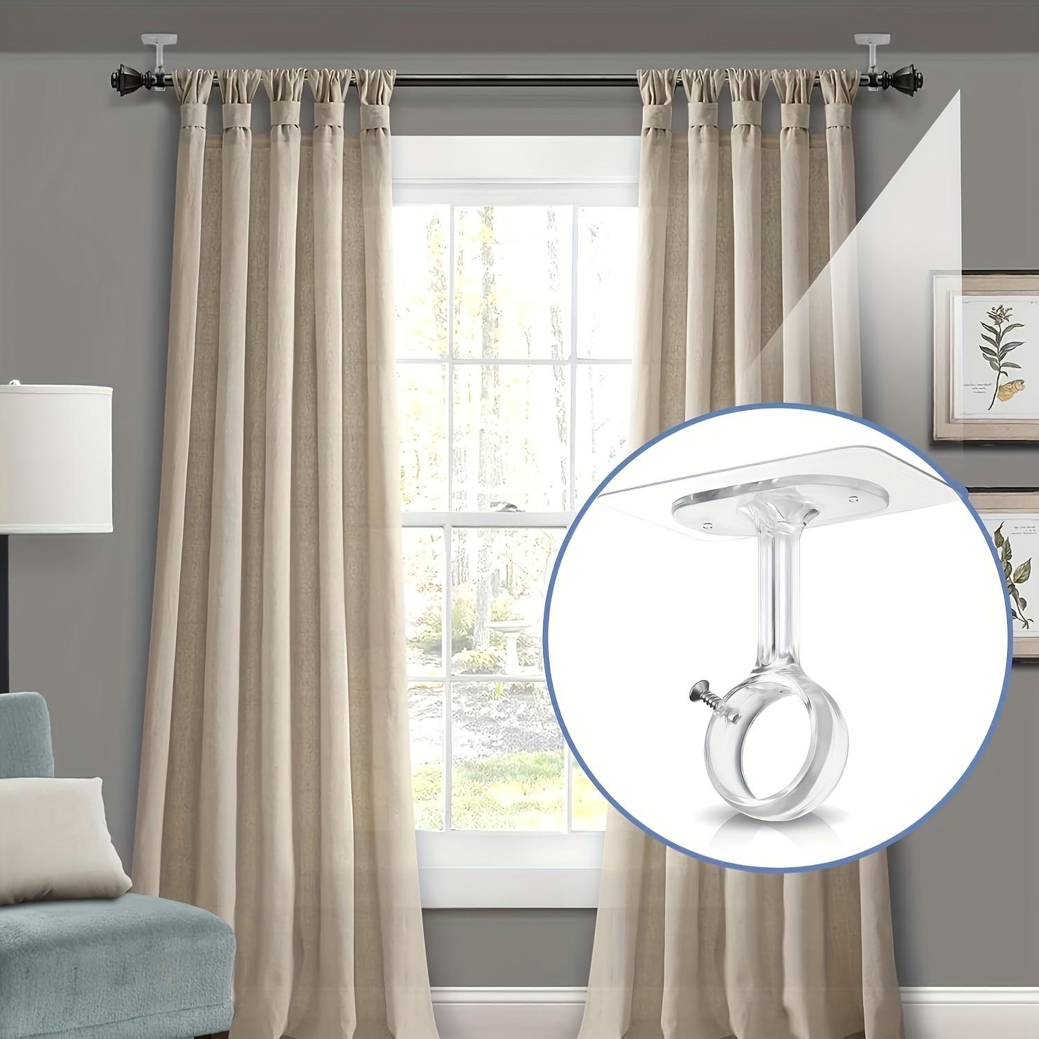 Self-Adhesive Adjustable Curtain Hooks, No Drill Ceiling Rod Brackets, Multifunctional Version for Closet & Bedroom