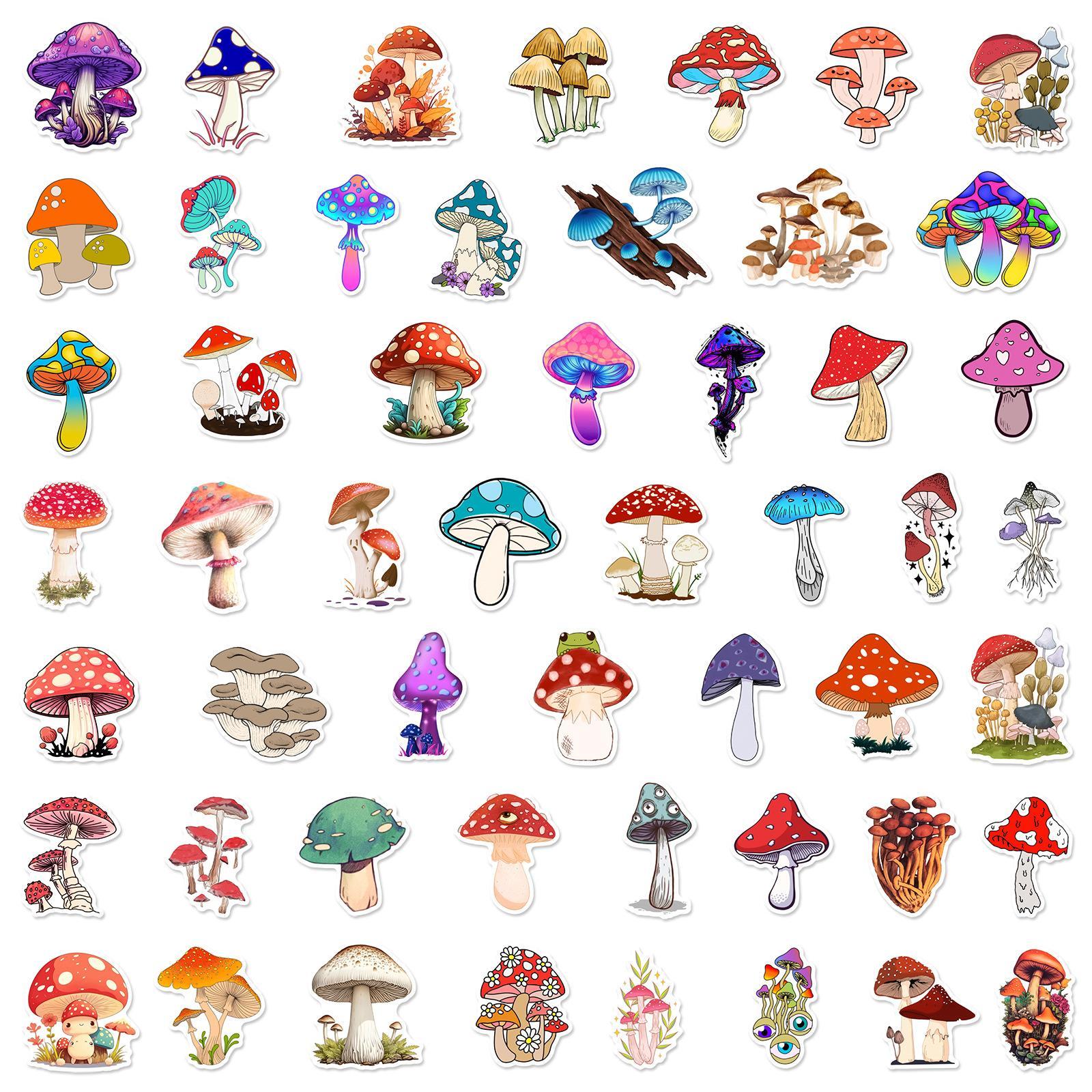 50Pcs Kawaii Mushroom Stickers Aesthetic Mushroom DIY Sticker Scrapbooking Phone Luggage Skateboard Waterproof Decals