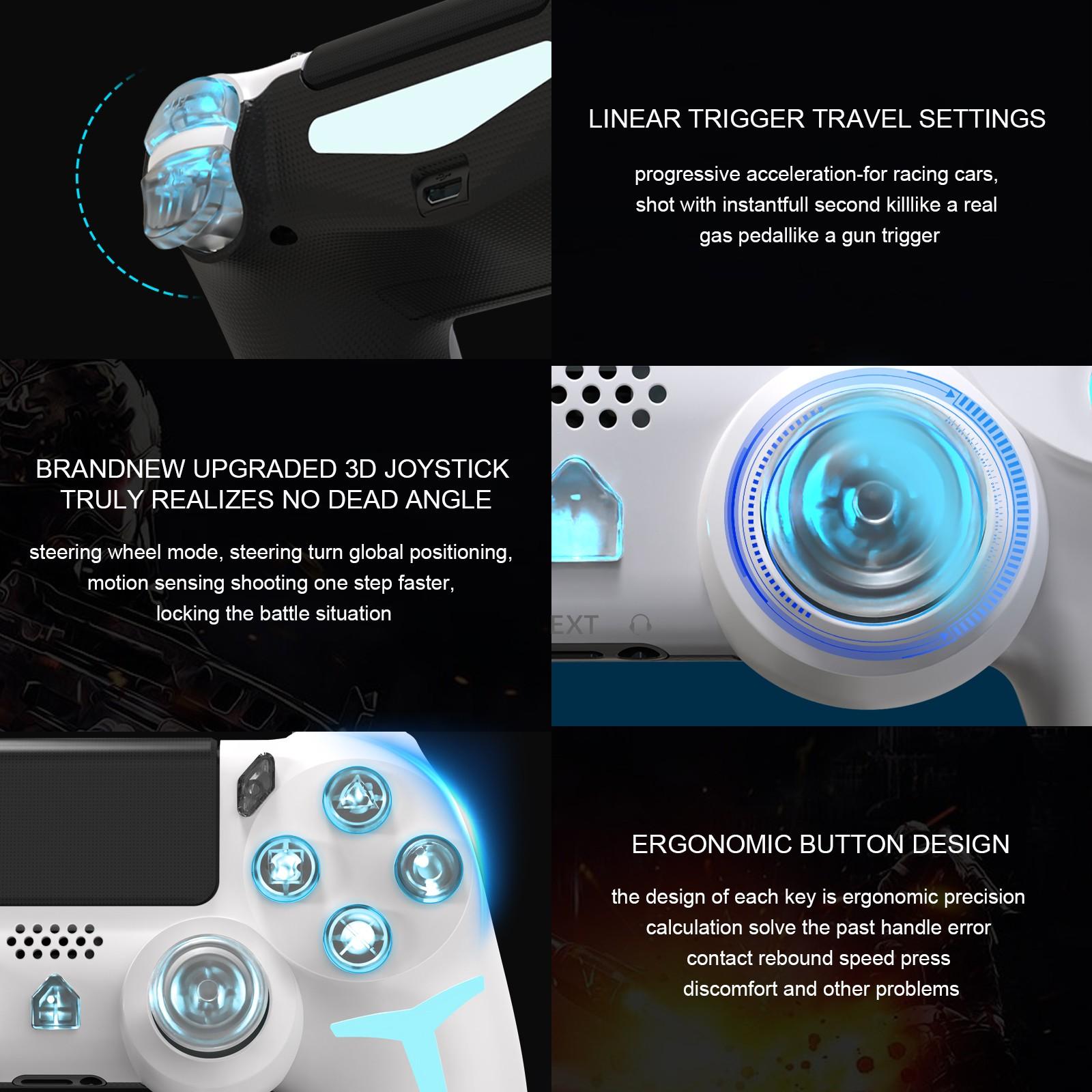 Wireless RGB Gaming Controller with Tri-Color Lighting Compatible with PS4, PS3, and PC RGB Lighting, LED Bluetooth Gaming Controller Six-Axis Gyroscope, Dual Vibration Feedback