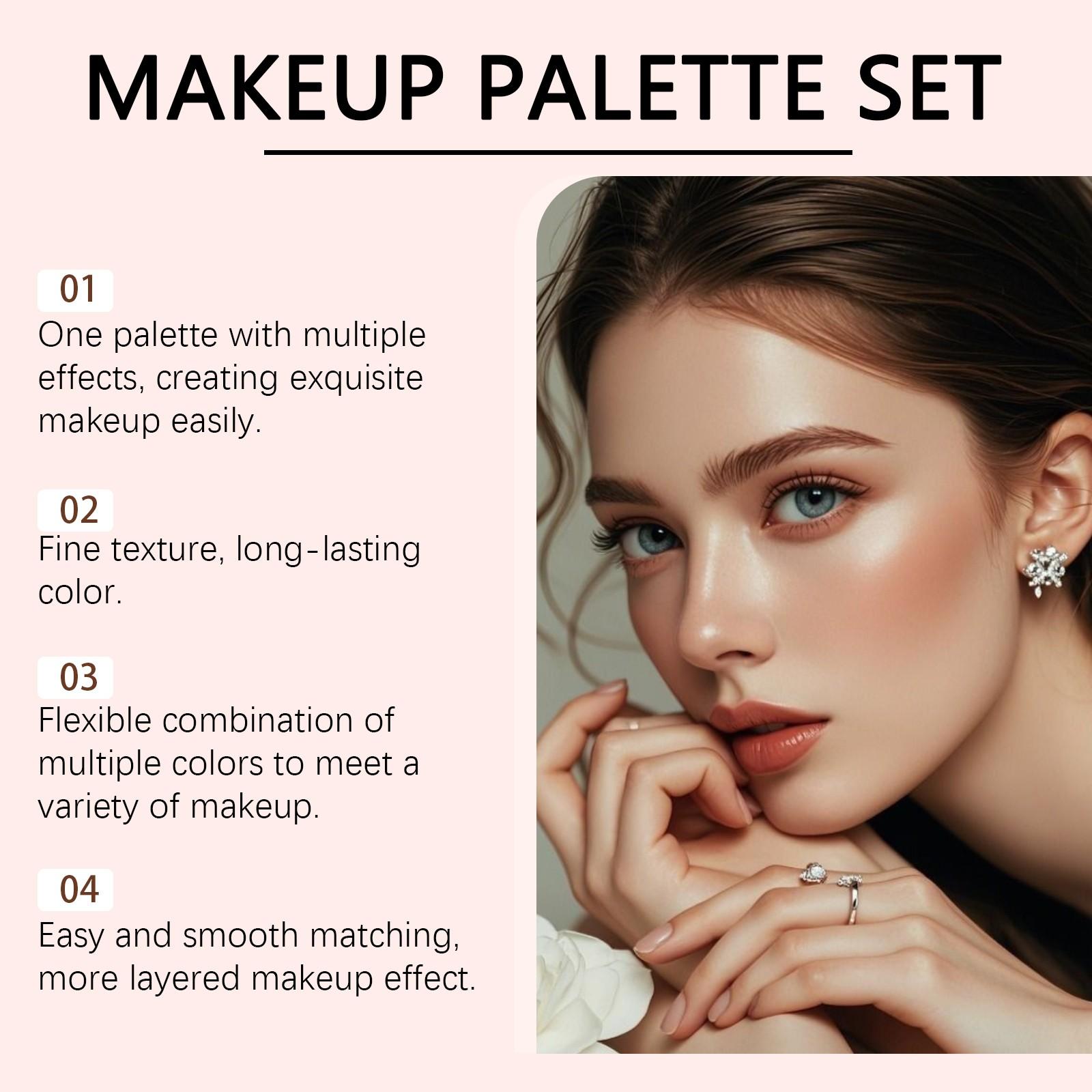 Makeup Palette Set, 4-in-1 Eyeshadow Highlighter Contour Blush with 15g Baked Foundation & Makeup Brush, Natural Long-Lasting Full Face Makeup Kit