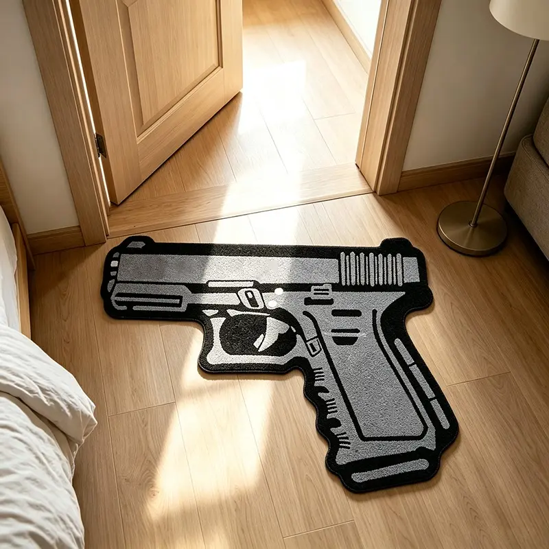 Cool Gun-Shaped Rug, Creative Gun Pattern Mat, Soft Plush Foot Pad for Sofa, Coffee Table, Living Room, Bedroom, Indoor Decor