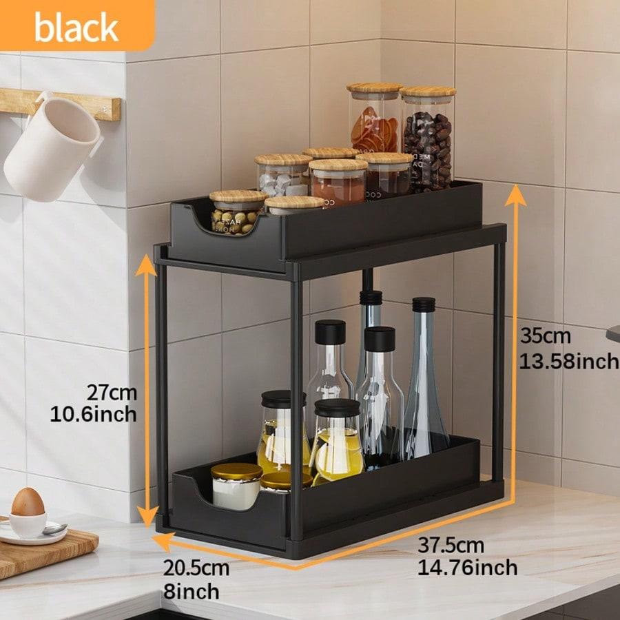 Adjustable Storage Rack, Single and Double Layer Sink Under Cabinet Organizer, Pull-Out Metal Kitchen Bathroom Shelf, Cleaner Supplies Organizer