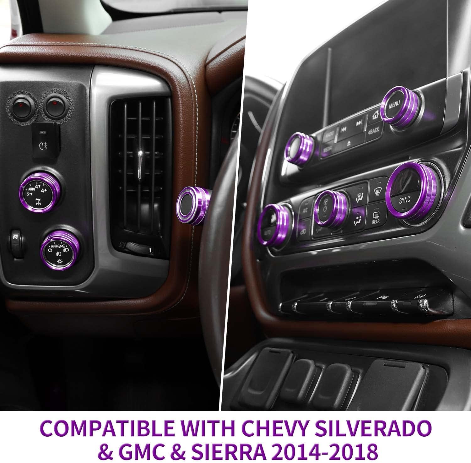 Purple Center Console Knob Cover Trim Ring, 8pcs Protective Car Accessory for Chevy Silverado/Suburban & GMC Sierra 2014-2018, Automotive Interior Decorative Truck Accessory, Automotive Interior Accessories