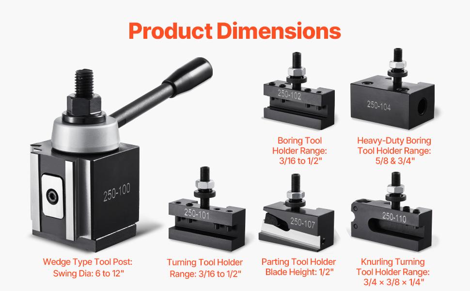 VEVOR Quick Change Tool Post Set, 6 Pcs, Includes Lathe Tool Holders, Piston Type Tool Post with Turning Tool Holder Accessories, Fit for Mini Lathe Metal Lathe 6-12 Swing, Durable Steel Material