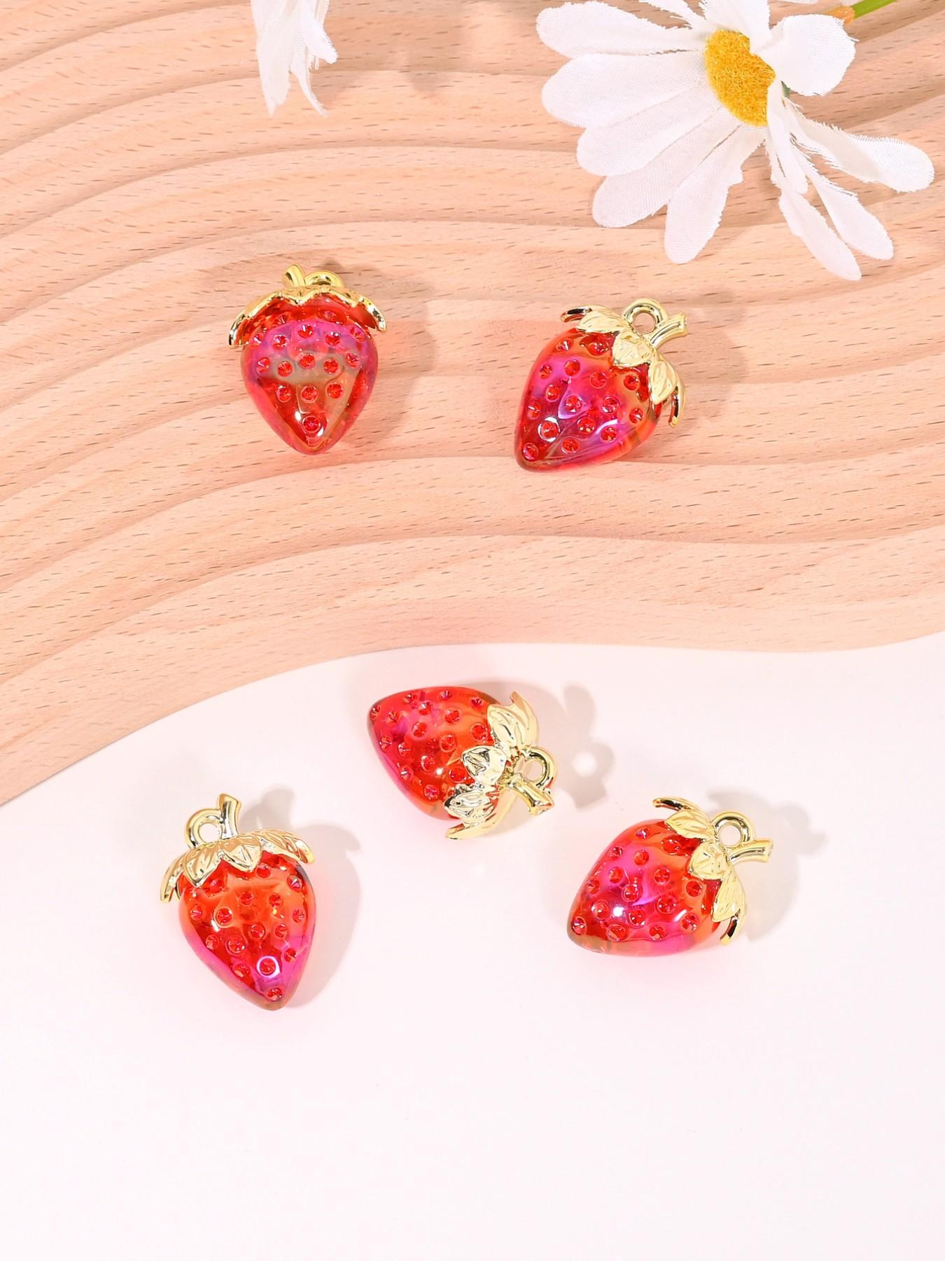 5 Cute 3D Strawberry Pendants for DIY Jewelry Making, Perfect for Earrings, Necklaces, Bracelets, Keychains, Daily Accessories