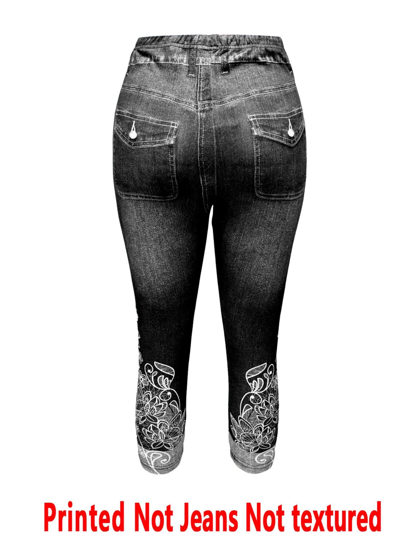 Lace Print Skinny Pants Non-Denim Fabric, Women's Seven-Inch Bottoms, Casual Fashion, All Seasons Wear, Comfortable Fit
