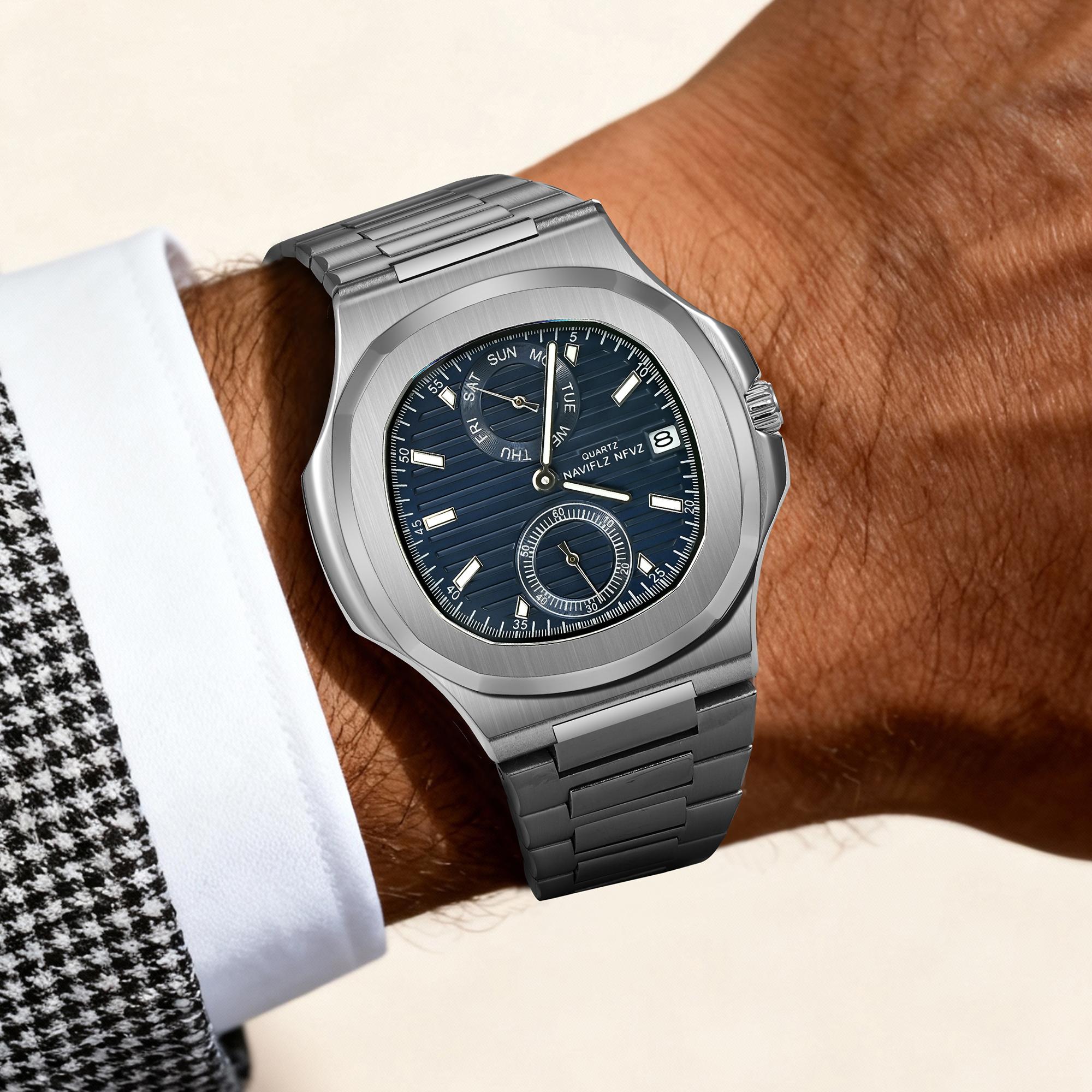 NAVIFLZ NFVZ  Luxury Men Wristwatch Business Waterproof Luminous Date Man Watch Stainless Steel Men's Quartz Watches Relogio Masculino