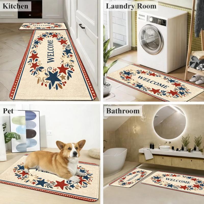 Country Star Wreath Print Doormat Flannel With Rubber Backing Non Slip Absorbent Durable Machine Washable Multipurpose Floor Rug Perfect For Front Door Entryway Living Room Bathroom Indoor Home Decor Treads Stair Non-Slip
