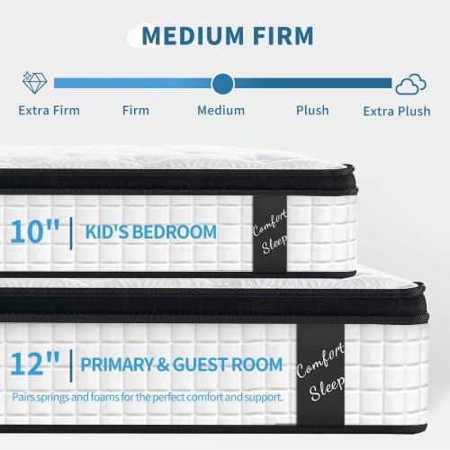 [ZYLUMI] Hybrid Mattress in a Box, 8/10/12/14 Inch, Twin / Full / Queen / King Sizes, Cooling Memory Foam & Pocket Springs, Medium Firm, Pressure Relief, CertiPUR-US & OEKO-TEX Certified